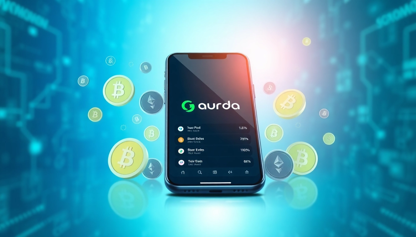 Showcasing the gaurda wallet interface among cryptocurrency symbols highlighting secure digital transactions.