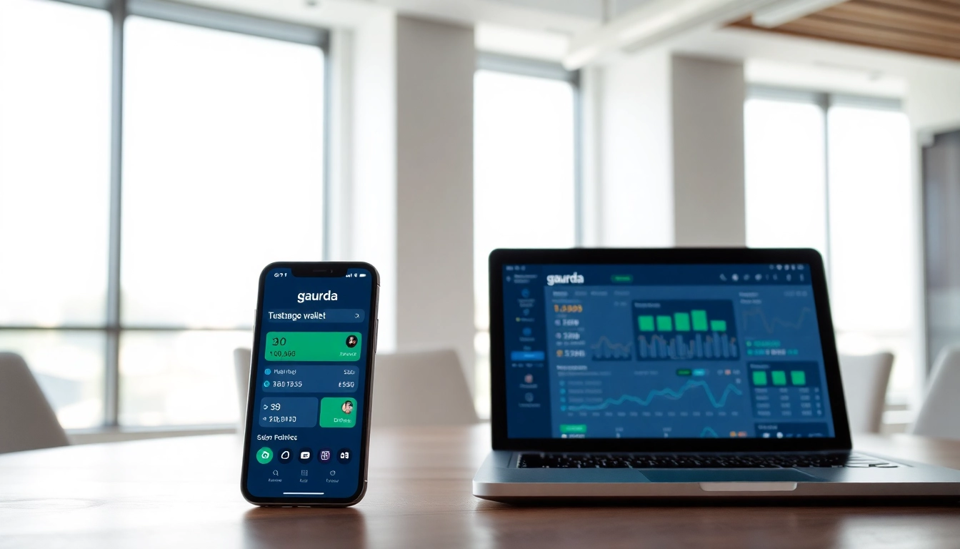 Visualizing the gaurda wallet interface on devices, showcasing cryptocurrency management.