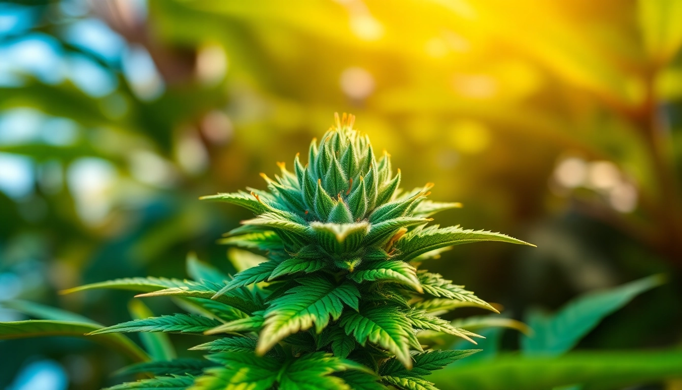 Miami Runtz strain cannabis flower showcasing vibrant colors and textures in a tropical setting.